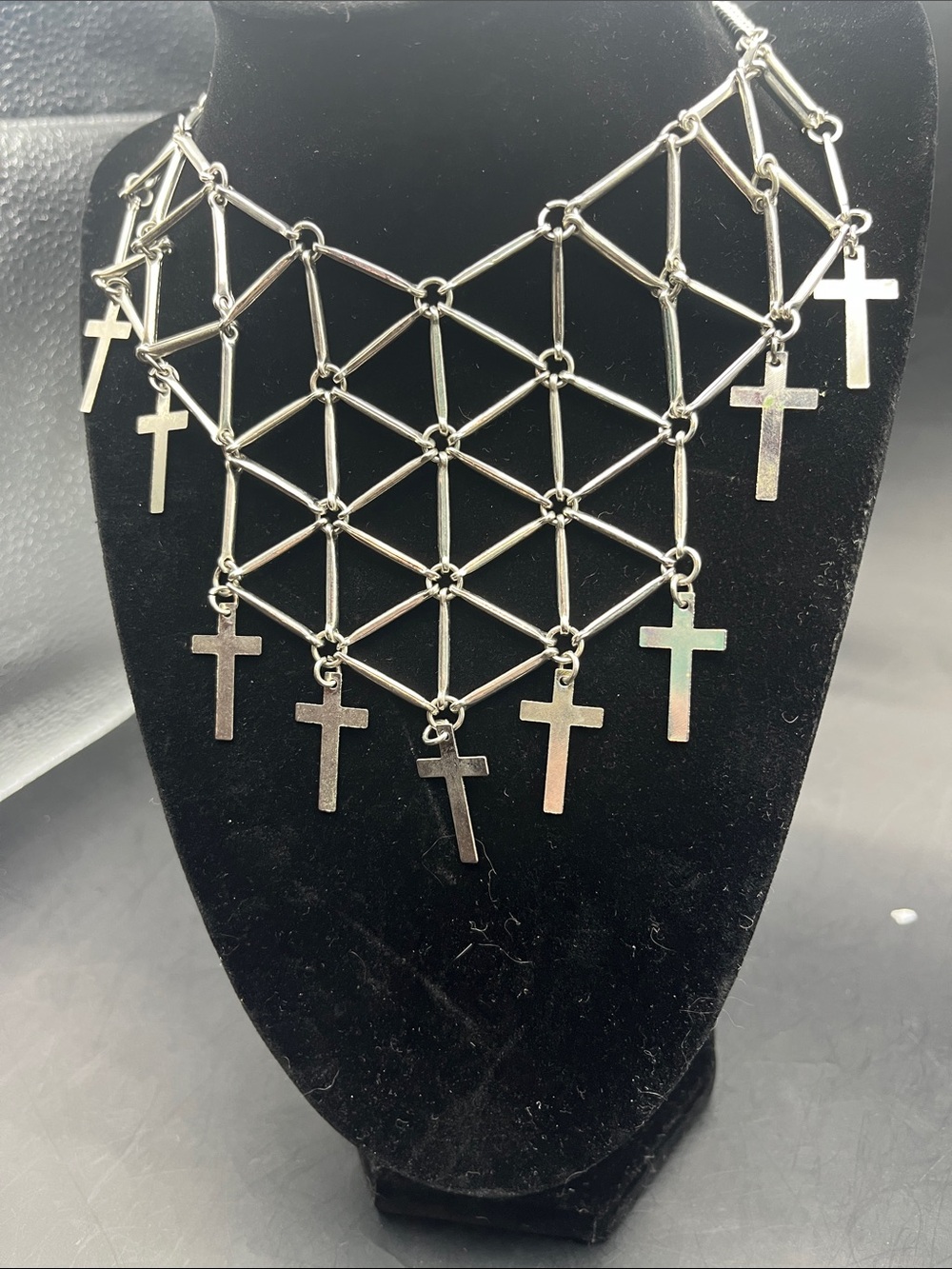 Goth Silver Cross Lattice Necklace - geometric women’s jewelry